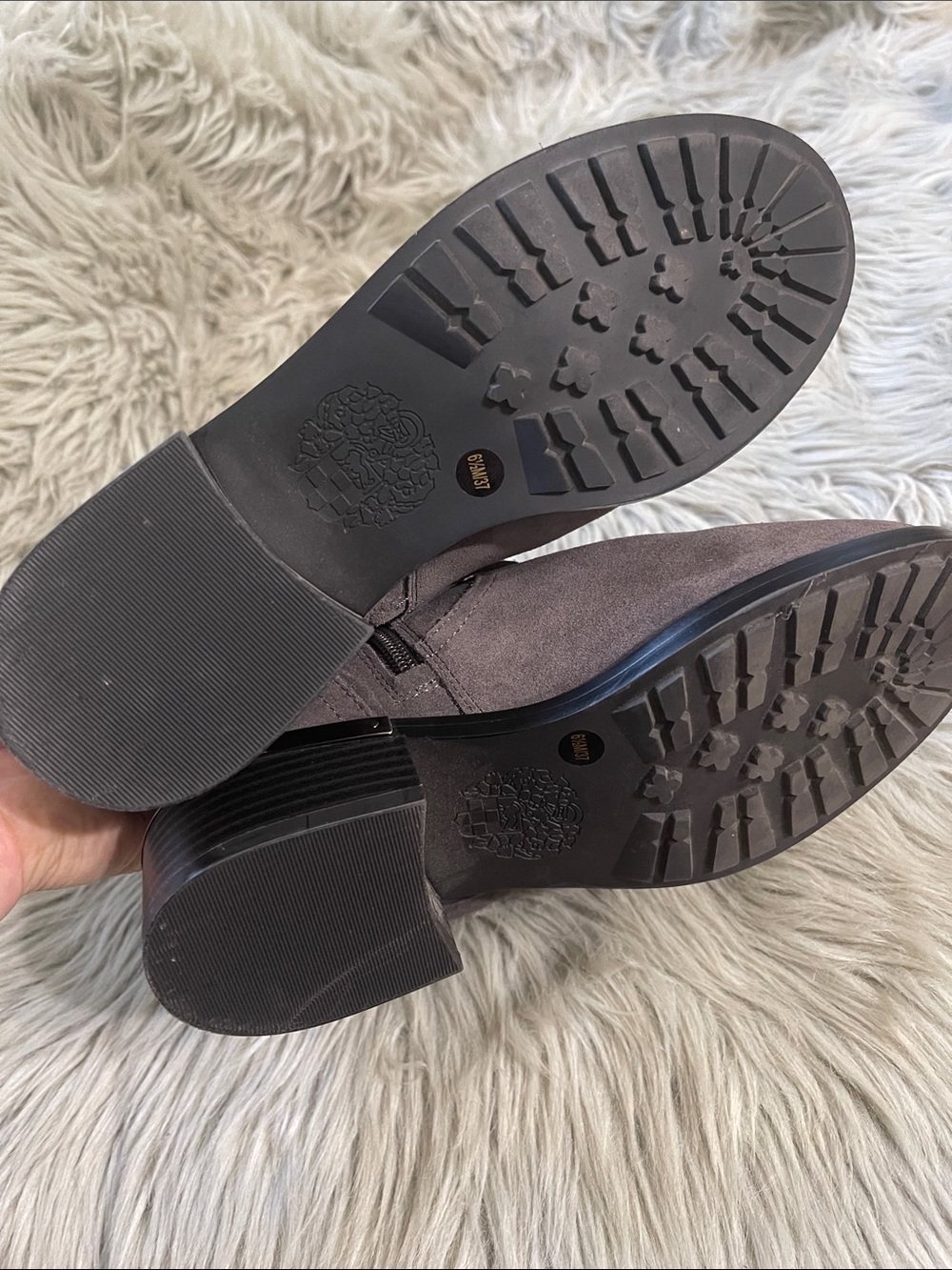 Vince Camuto Gray Suede Mid-Calf Buckle wadelyn heel boots - Picture 5 of 7